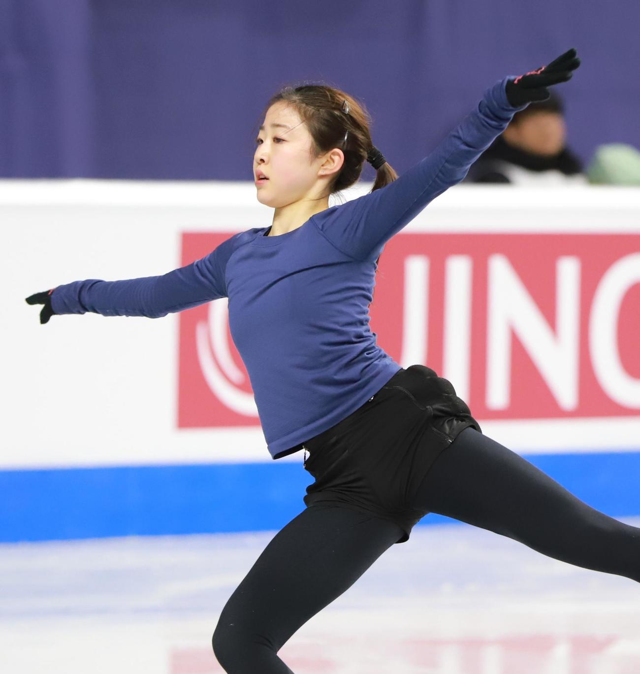 4大陸選手権の公式練習に参加した千葉百音　（撮影・藤塚大輔）
