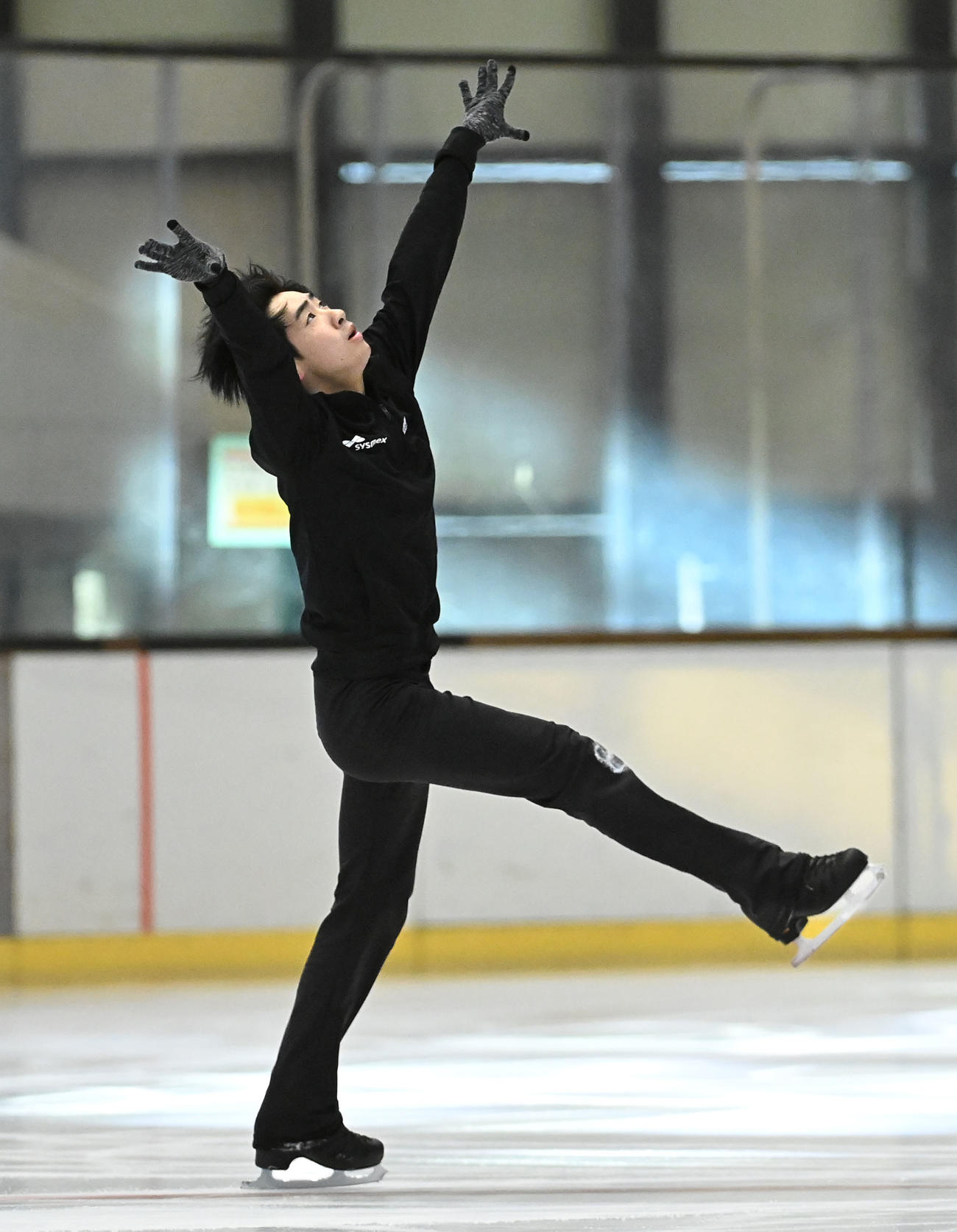 練習を公開したフィギュアスケート男子の壷井達也（撮影・滝沢美穂子）