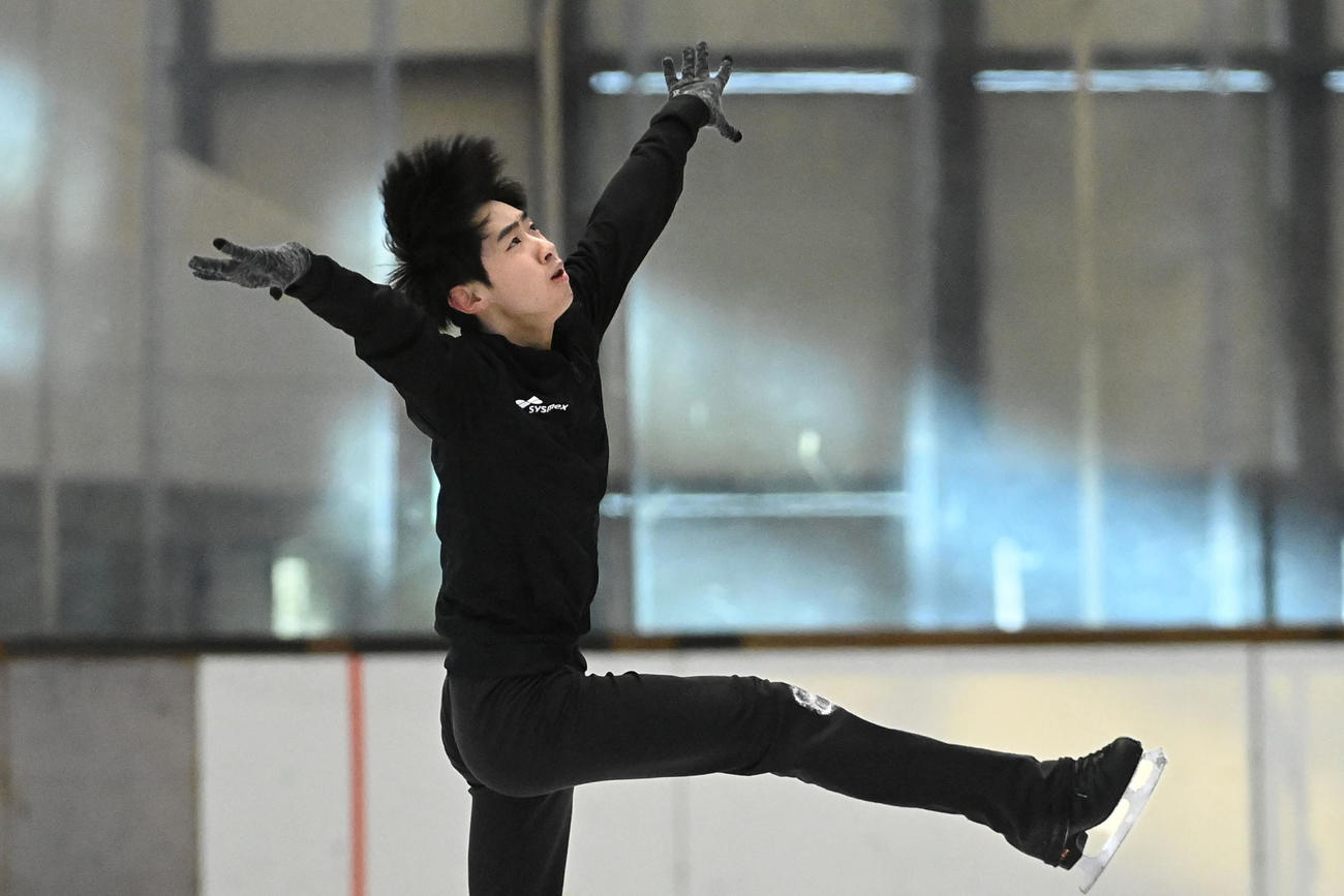 練習を公開したフィギュアスケート男子の壷井達也（撮影・滝沢美穂子）
