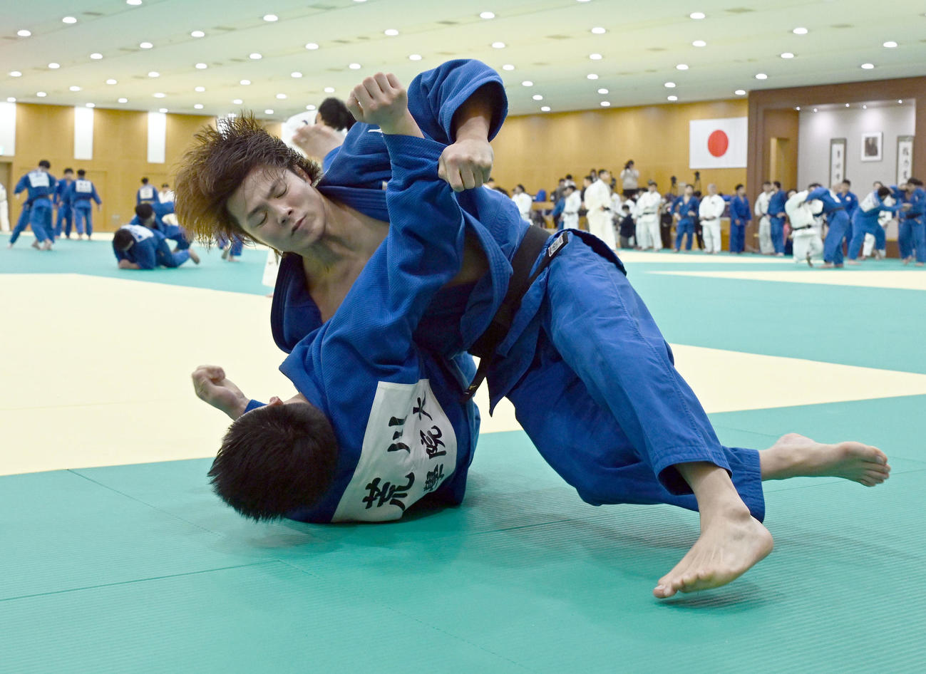 柔道全日本男子合宿で、練習を公開した阿部一二三（撮影・千葉一成）