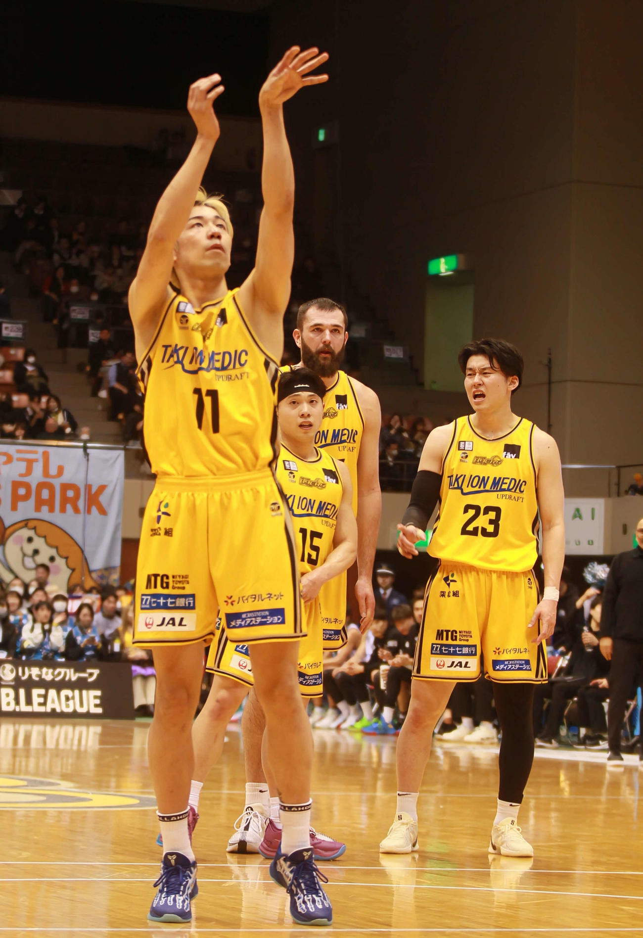仙台対京都　フリースローを放つB1仙台・SF荒谷（撮影・高橋香奈）