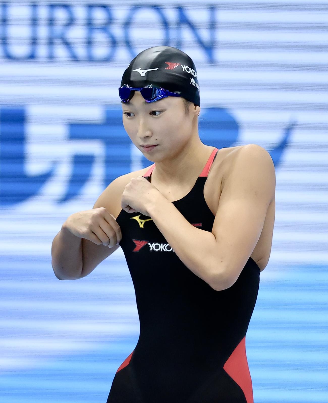 女子100メートル自由形予選に臨む池江（撮影・河田真司）