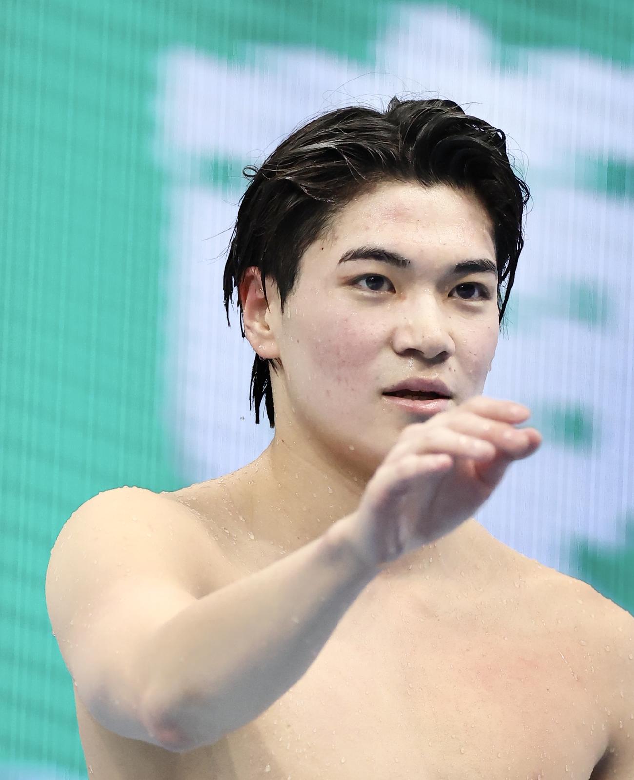 男子400メートル個人メドレー予選を終える松下（撮影・河田真司）