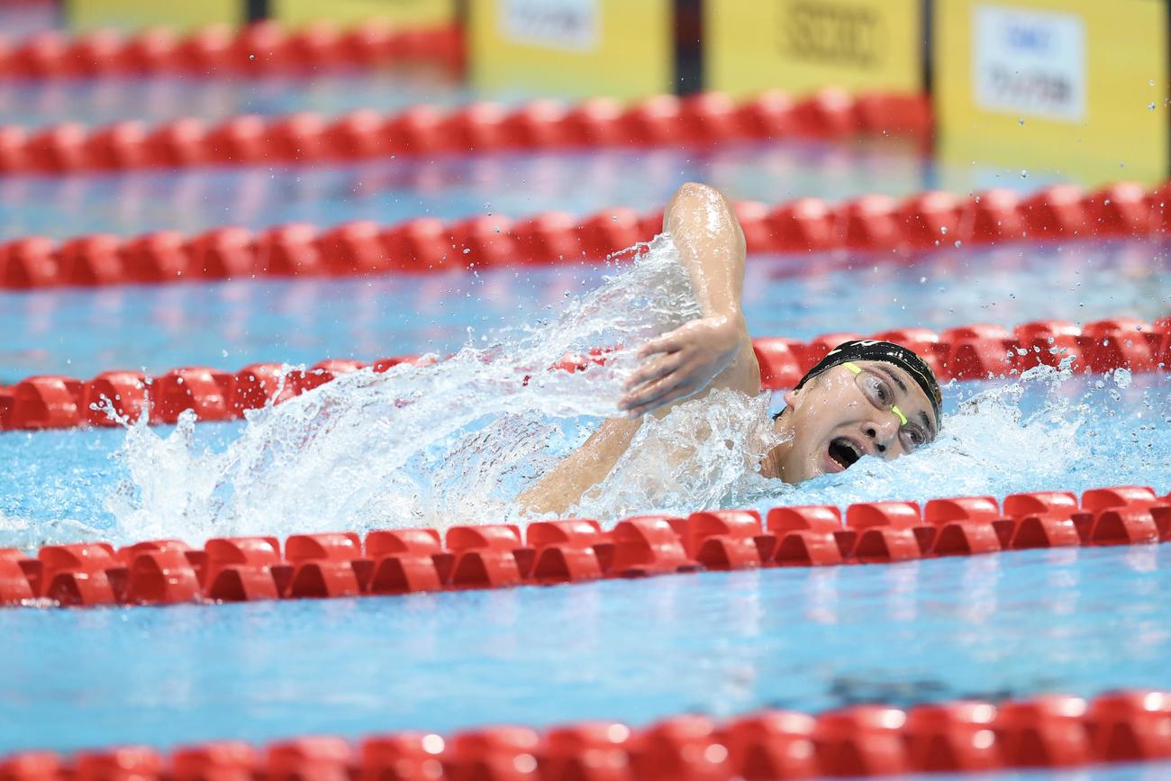 男子1500メートル自由形決勝に臨む今福（撮影・河田真司）