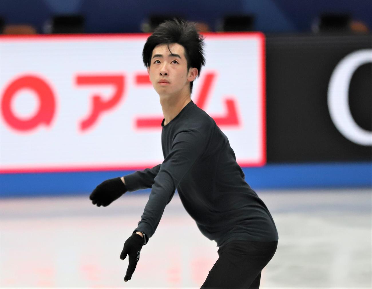 世界選手権の公式練習に臨んだ壷井達也（撮影・藤塚大輔）