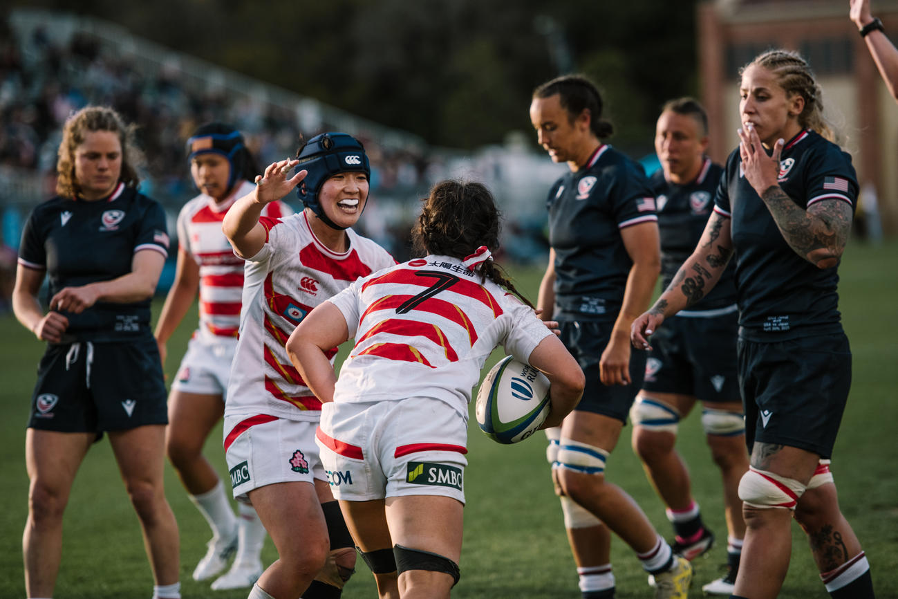 得点を挙げて喜ぶラグビー女子15人制日本代表「サクラフィフティーン」（C）JRFU