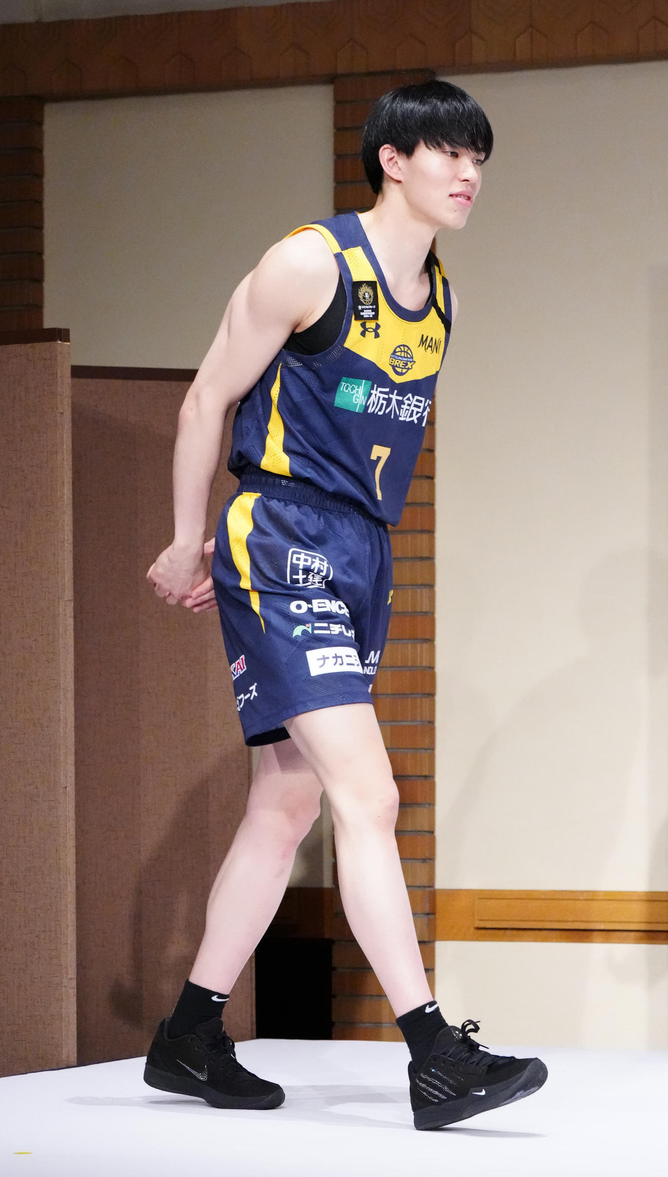 Bリーグチャンピオンシップ進出会見に臨む宇都宮の小川（撮影・江口和貴）