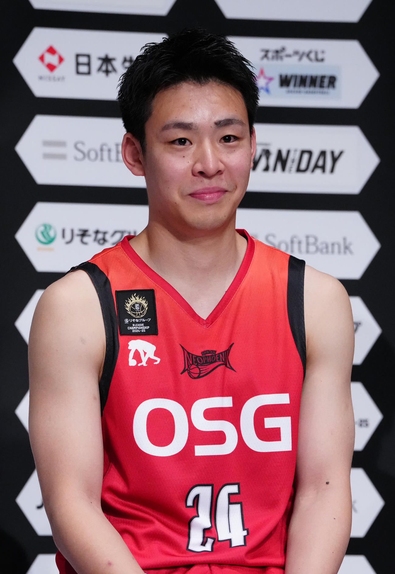 Bリーグチャンピオンシップ進出会見に臨む三遠の佐々木（撮影・江口和貴）