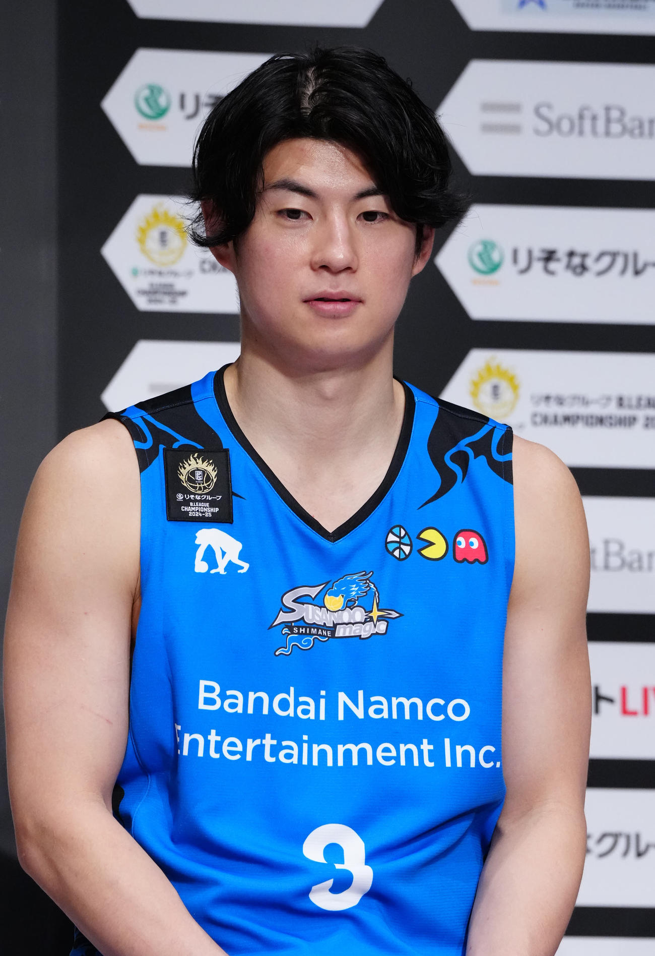 Bリーグチャンピオンシップ進出会見に臨む島根の安藤（撮影・江口和貴）