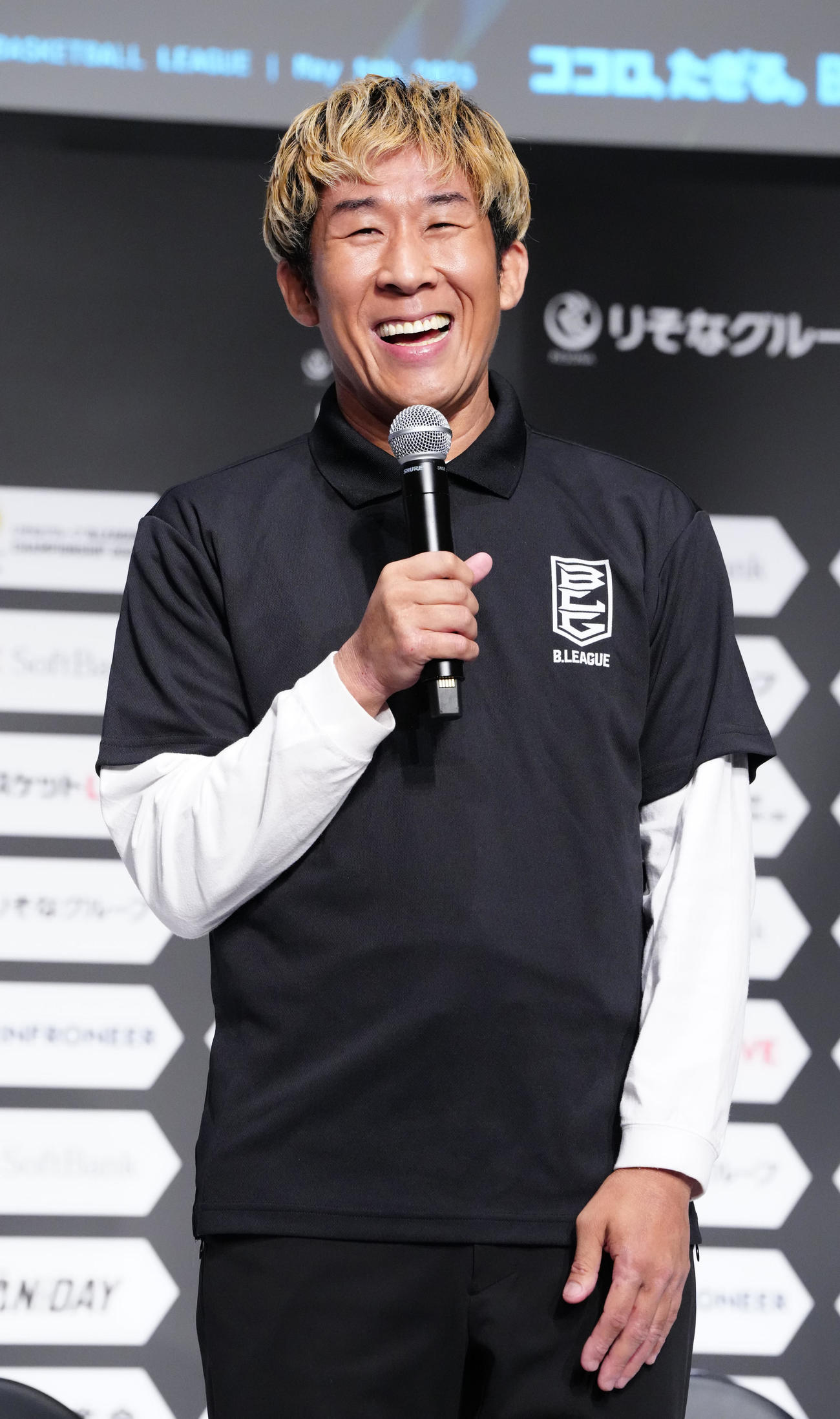 Bリーグチャンピオンシップ進出会見に臨む麒麟の田村裕（撮影・江口和貴）