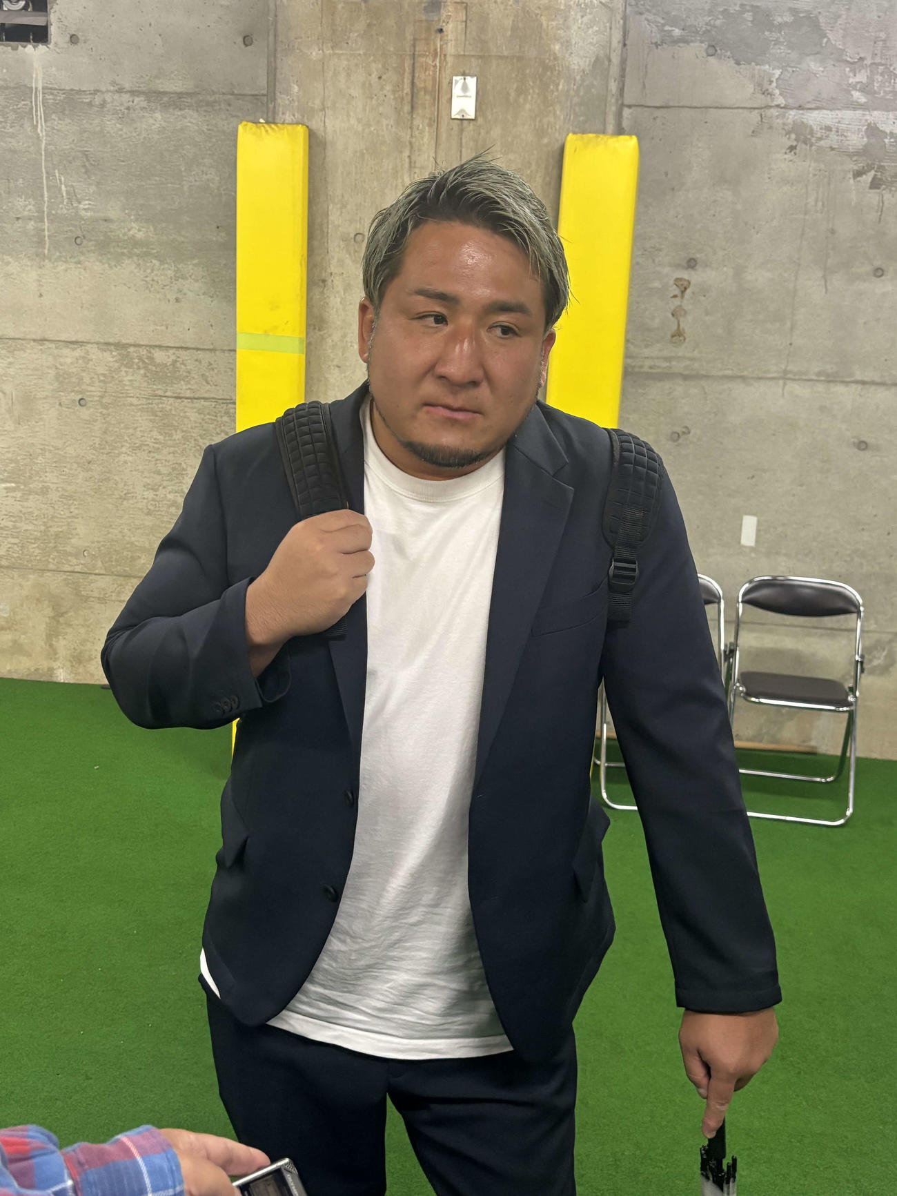 今季限りでの相模原退団が発表され、浦安戦後に思いを語った安江祥光（撮影・松本航）