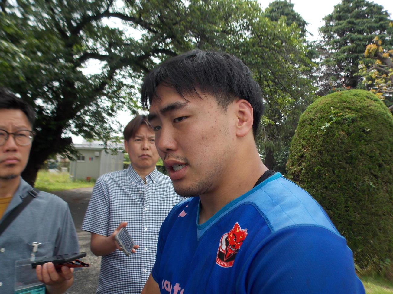 神戸とのプレーオフ準決勝に向けて思いを語るBL東京フッカー原田衛（撮影・松本航）