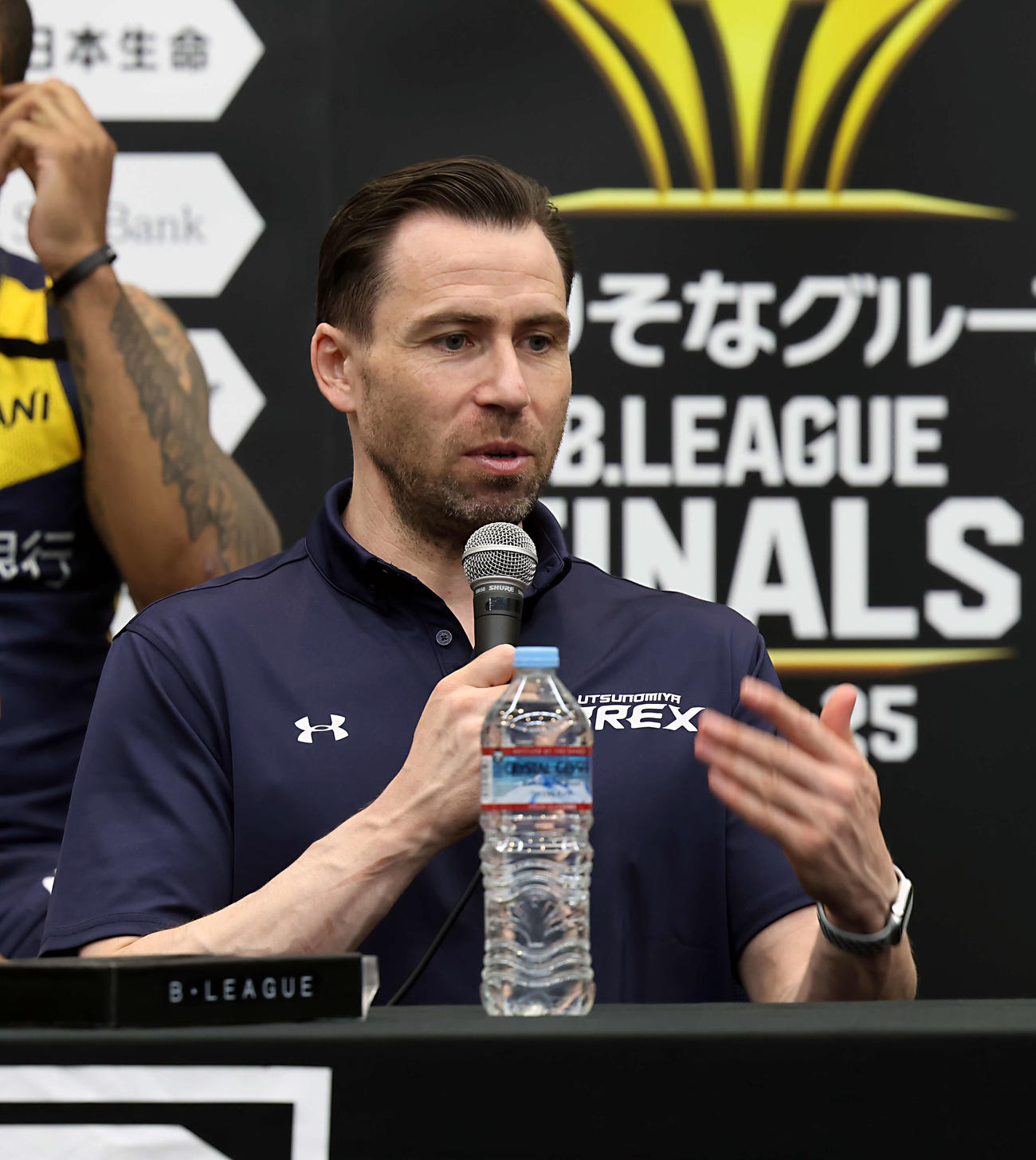 Bリーグ　ファイナル　宇都宮対琉球　前日記者会見に臨んだ宇都宮のジーコヘッドコーチ代行（撮影・山本朝陽）