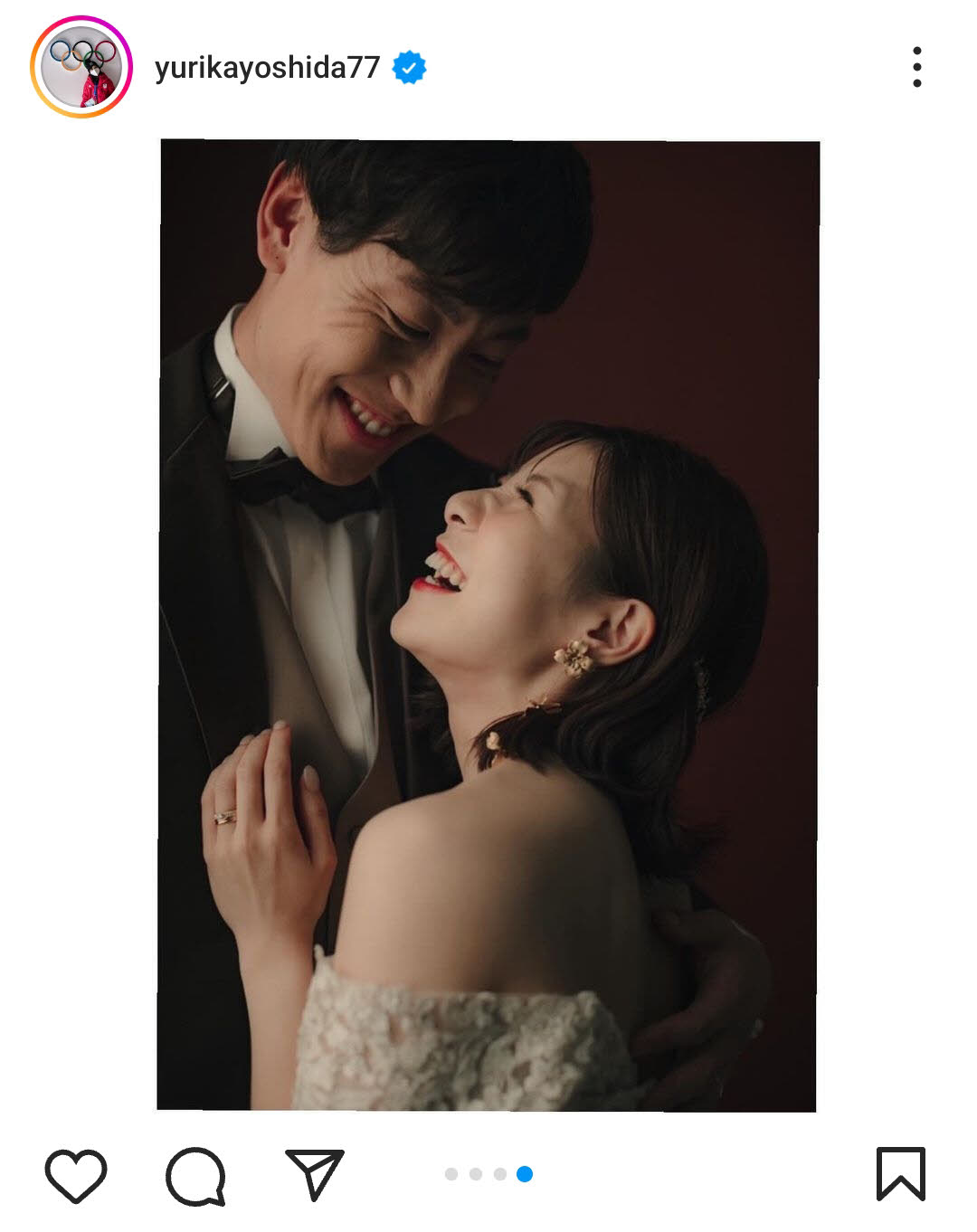新濱立也との結婚を報告する吉田夕梨花のインスタグラム