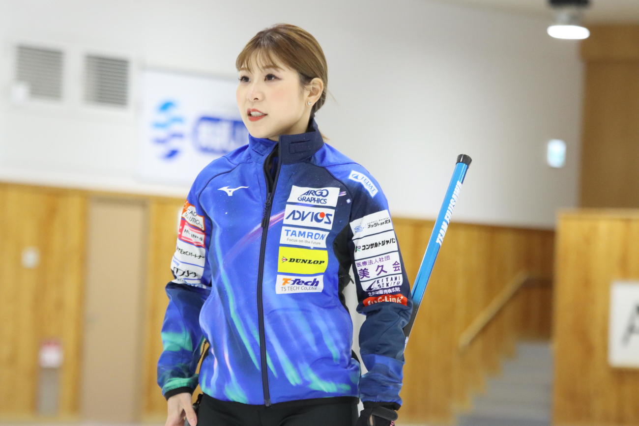 公開練習に参加するロコ・ソラーレ吉田夕（撮影・保坂果那）