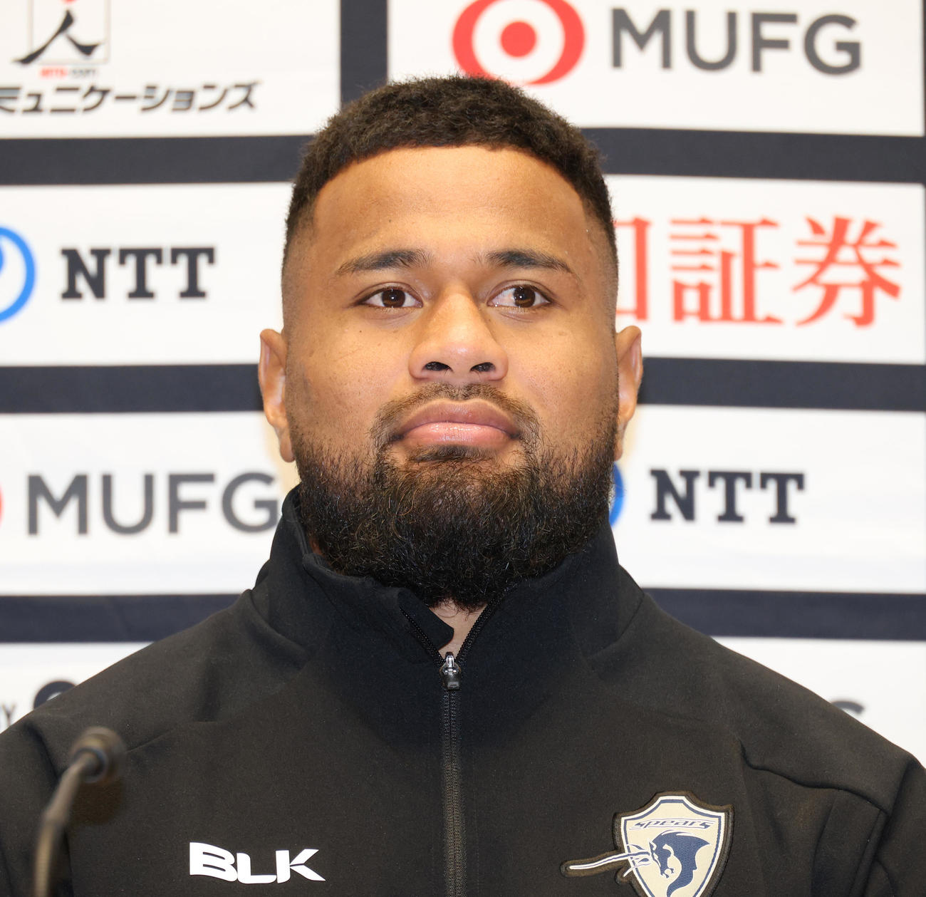 決勝戦の前日会見を行う東京ベイのマキシ（撮影・中島郁夫）