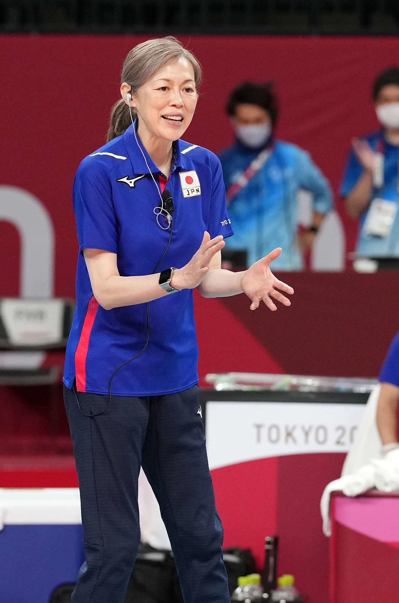 東京五輪バレーボール女子　日本対ドミニカ共和国で指示を出す中田久美監督（2021年8月2日撮影）