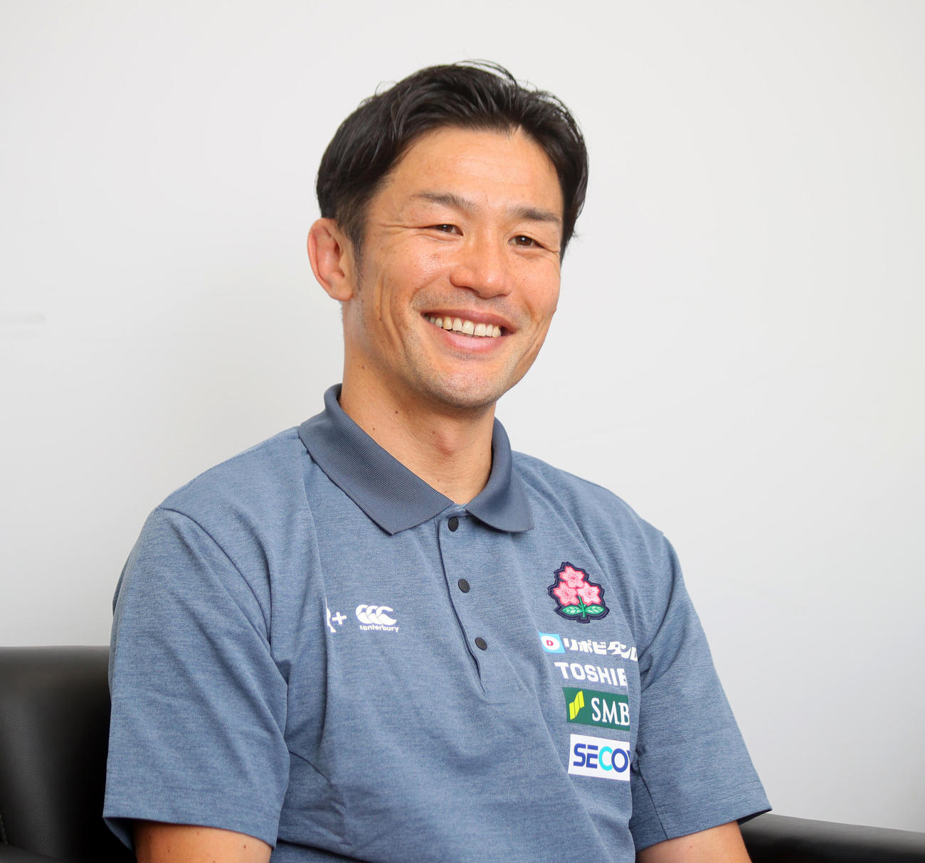 ラグビー日本代表戦のPRで来社した広瀬氏（撮影・上山淳一）