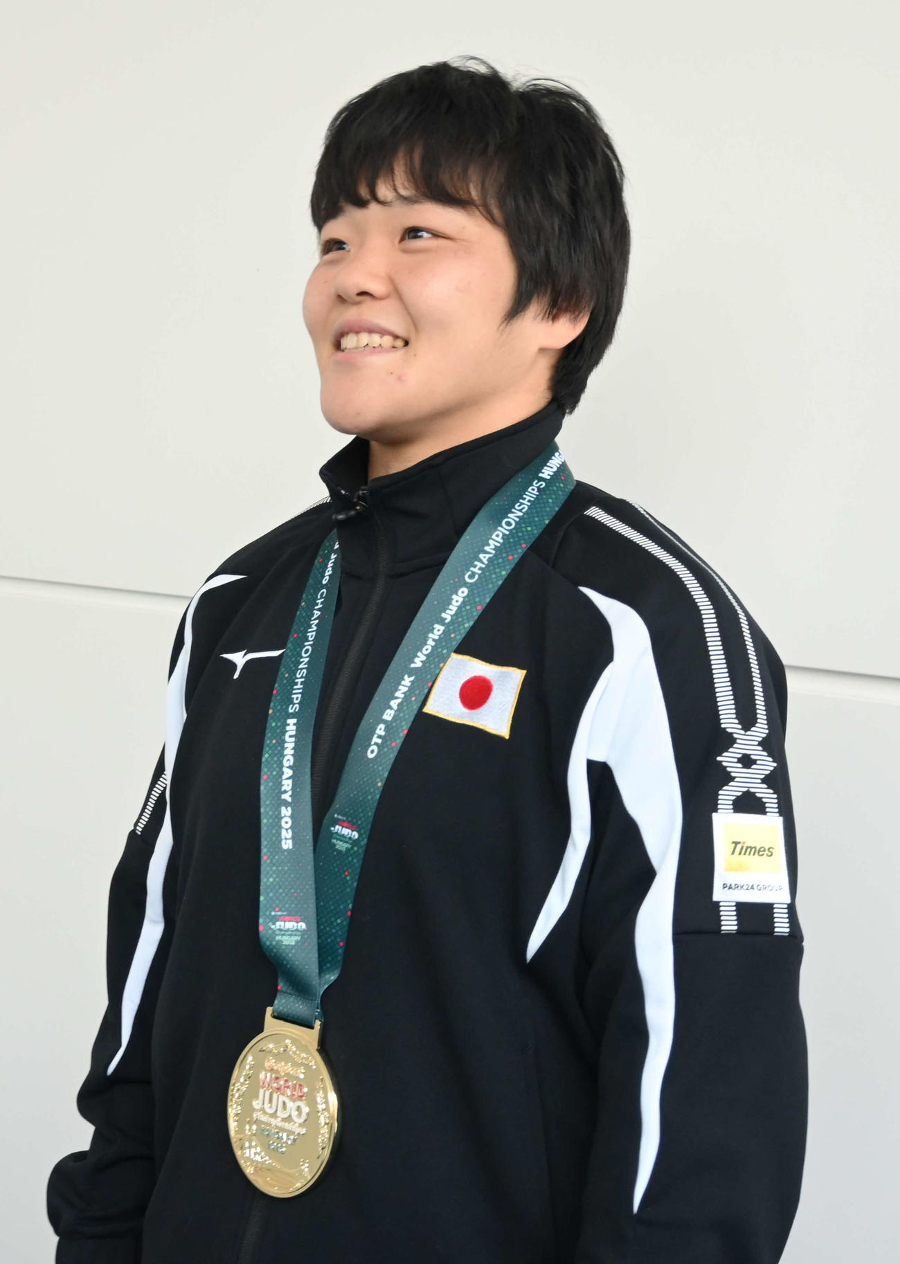柔道世界選手権女子63キロ級で優勝した嘉重春樺（撮影・飯岡大暉）