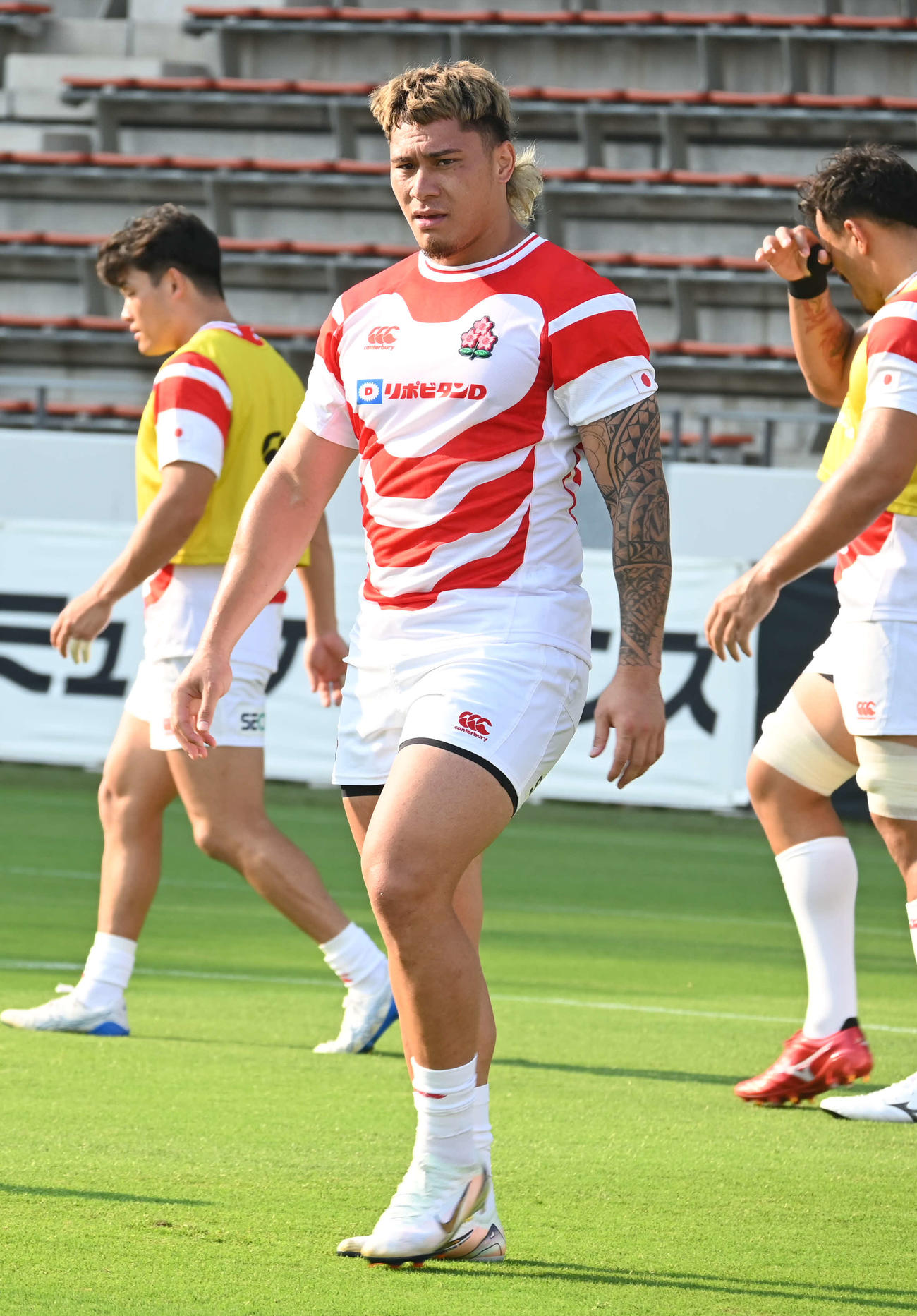 ウェールズ戦の前日練習に臨むハラトア・バイレア（撮影・飯岡大暉）