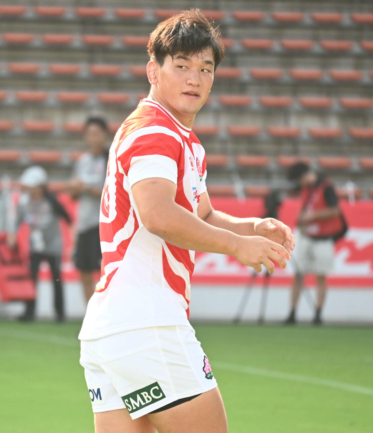 ウェールズ戦の前日練習に臨む李承信（撮影・飯岡大暉）