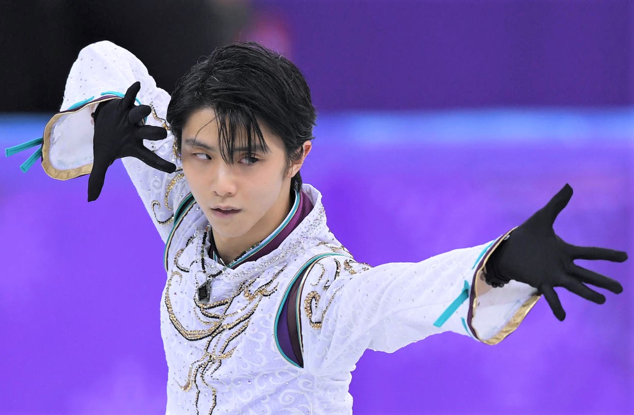 平昌五輪男子フリーで演技を披露する羽生結弦。同大会で五輪2連覇を達成した（2018年2月撮影）