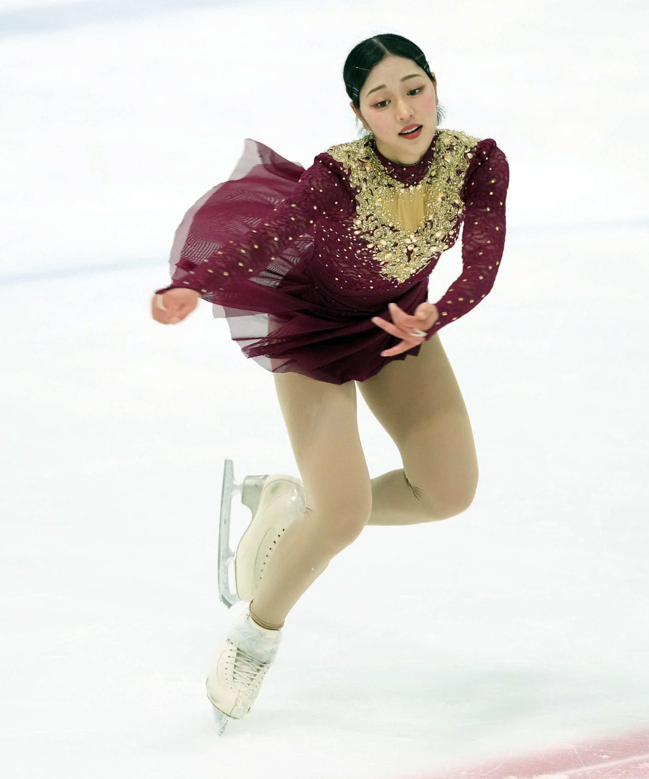 シニア女子　演技中、笑顔を見せる江川マリア（撮影・たえ見朱実）