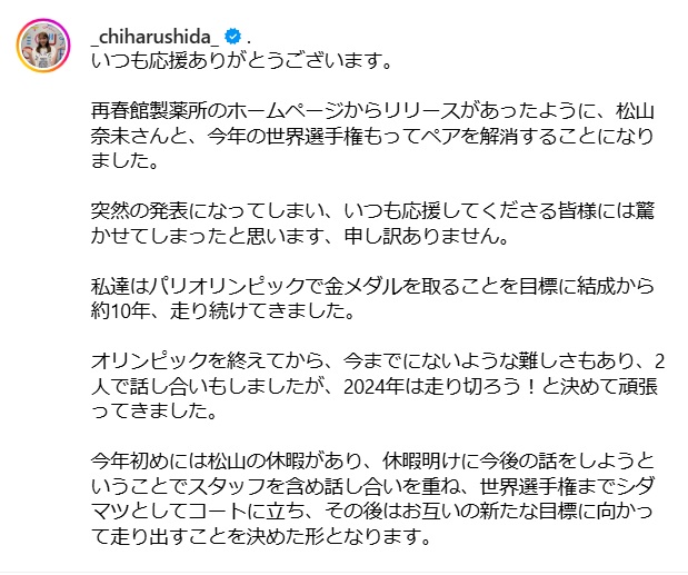 志田千陽のインスタグラムから