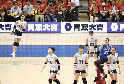 日本対韓国　第1セット、サーブを放つ和田（撮影・河田真司）
