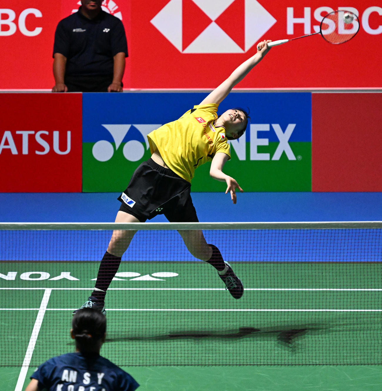 バドミントンジャパンオープン　郡司莉子対アン・セヨン　女子シングルス準決勝でプレーする郡司莉子（撮影・千葉一成）