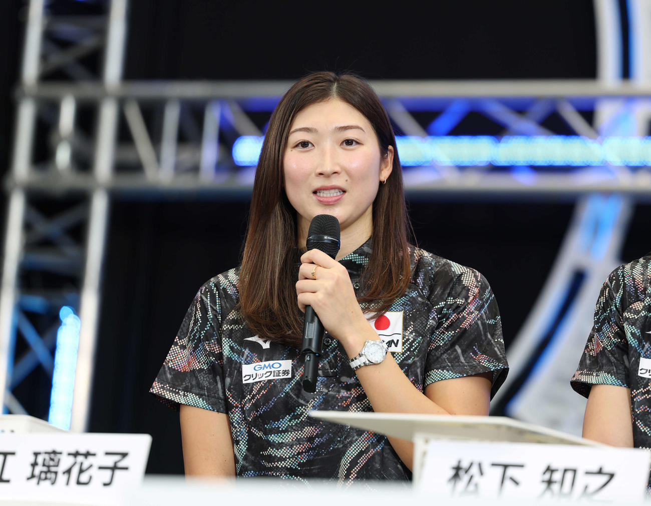 日本代表選手壮行会で話をする池江（撮影・増田悦実）