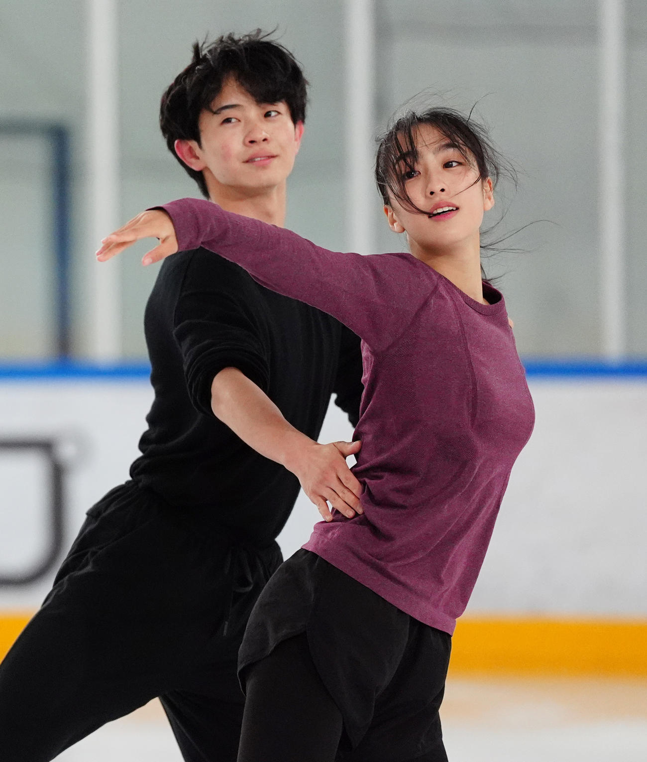 公開練習を行った櫛田育良（右）、島田高志郎組（撮影・清水貴仁）