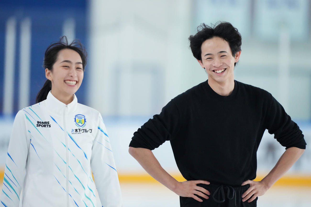 公開練習を行った櫛田育良（左）、島田高志郎組（撮影・清水貴仁）