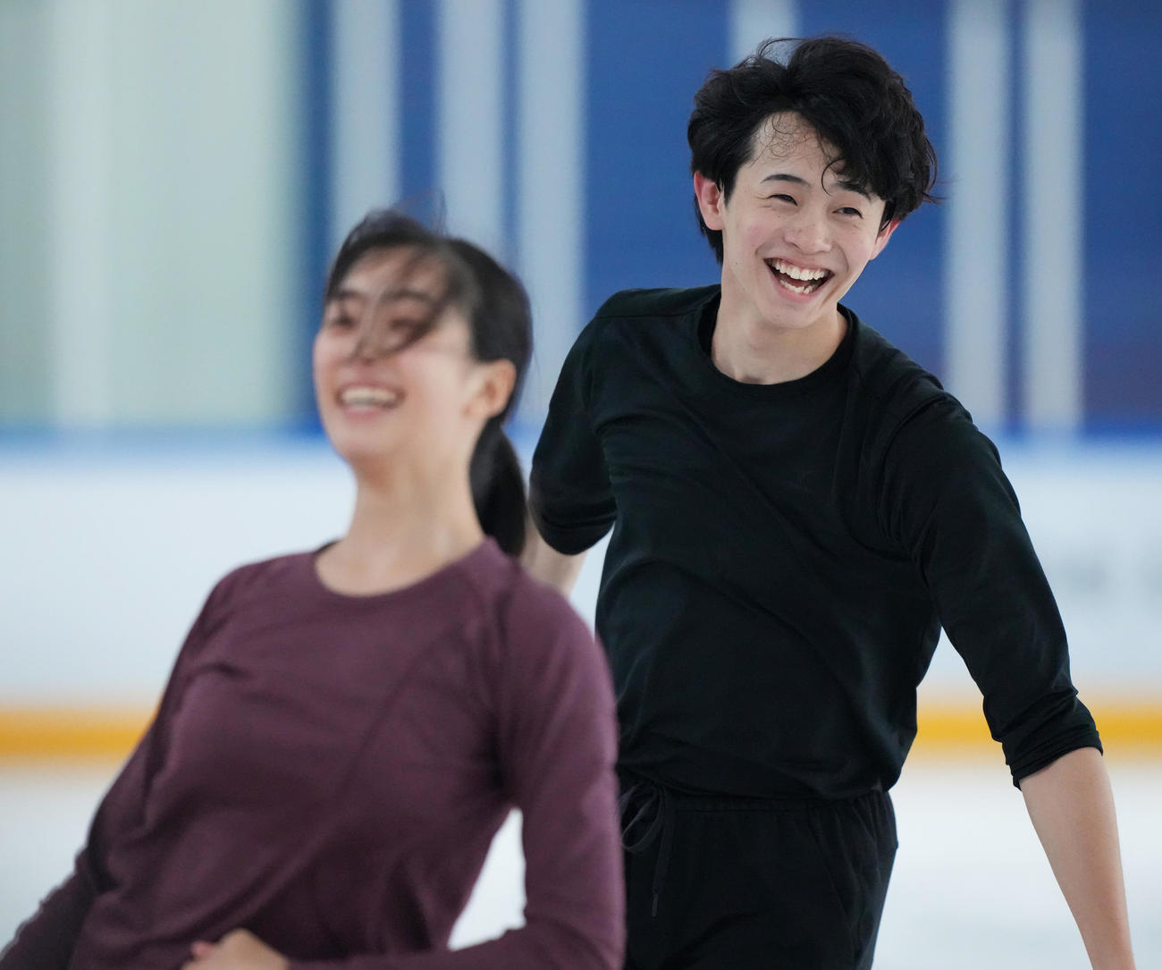 公開練習を行った櫛田育良（左）、島田高志郎組（撮影・清水貴仁）