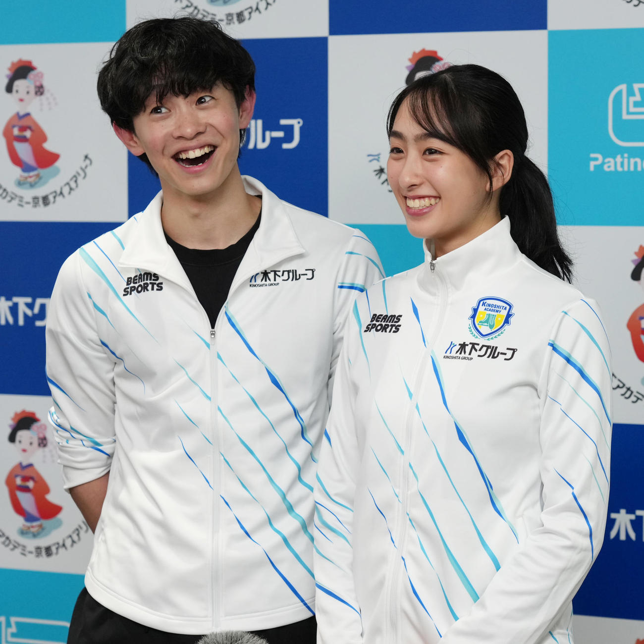 公開練習後に会見を行った櫛田育良（右）、島田高志郎組（撮影・清水貴仁）