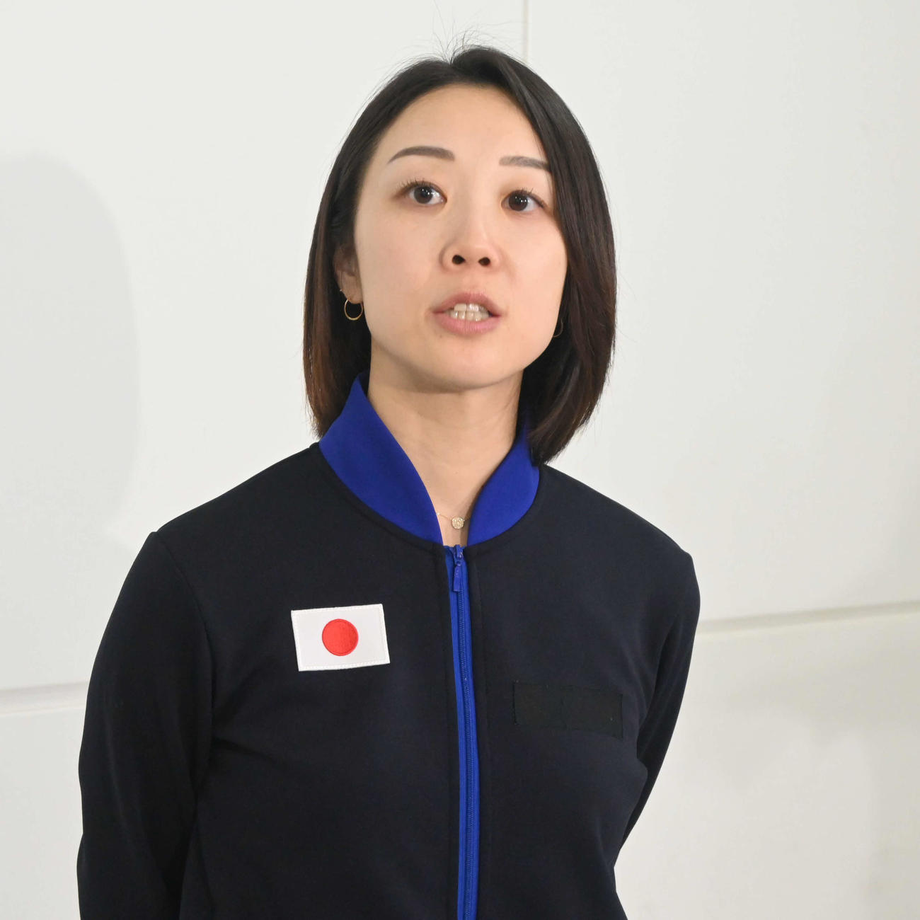 新体操世界選手権を終えて取材に応じる村田由香里強化本部長（撮影・飯岡大暉）