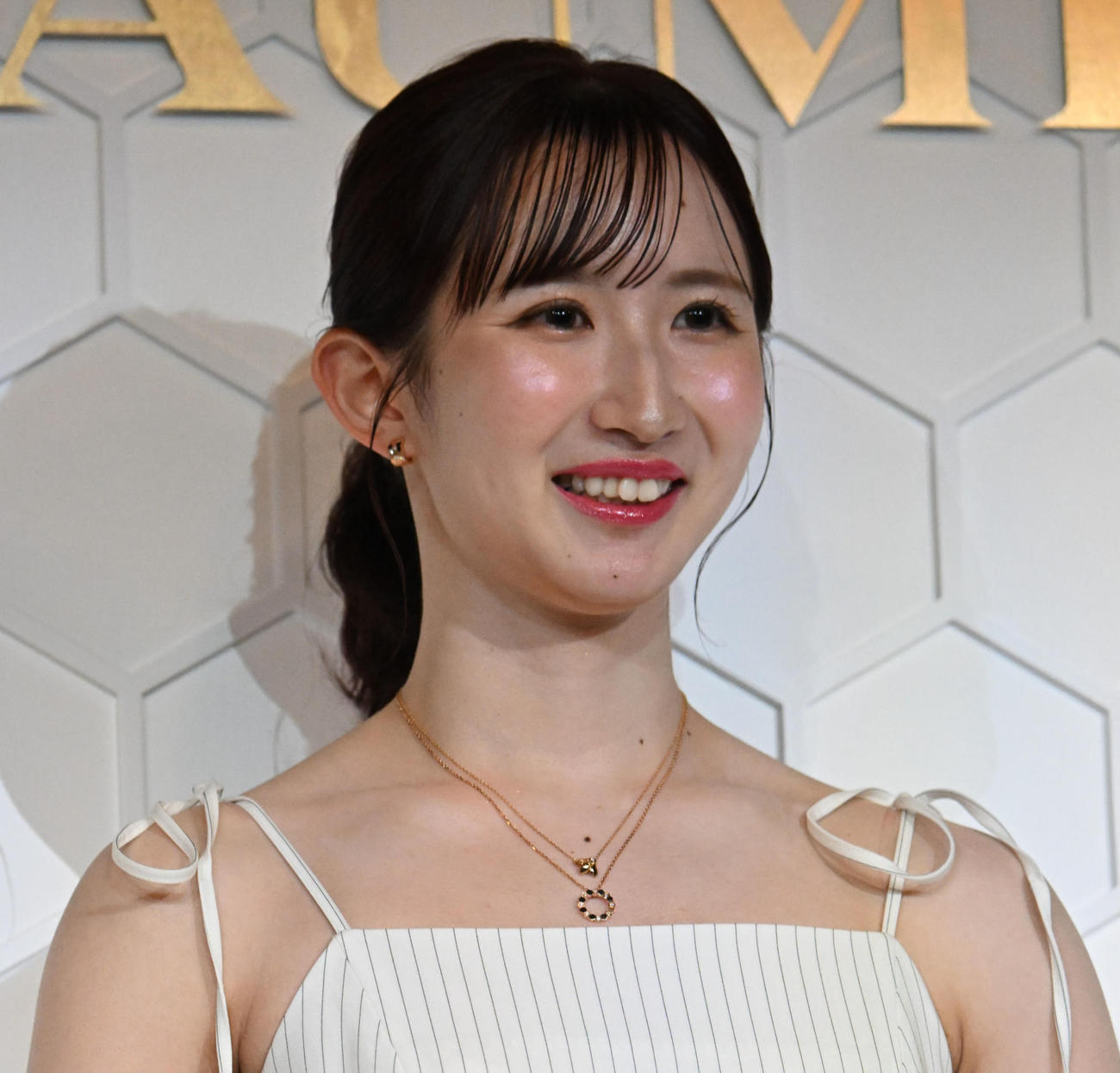 フランス館の「ショーメ、自然美への賛歌」でオープニングイベントに登壇する早田ひな（撮影・和賀正仁）