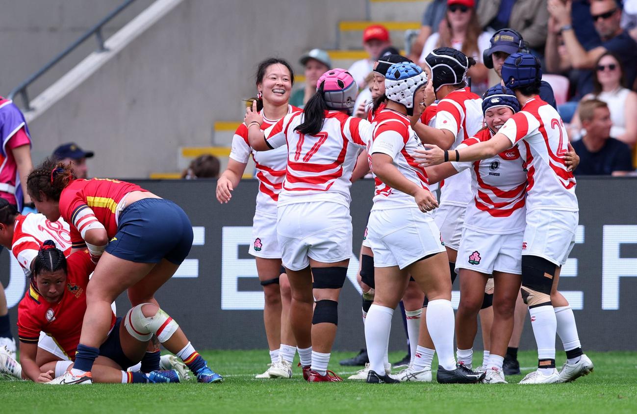 日本対スペイン　今大会初勝利を挙げた15人制女子日本代表「サクラフィフティーン」（ロイター）