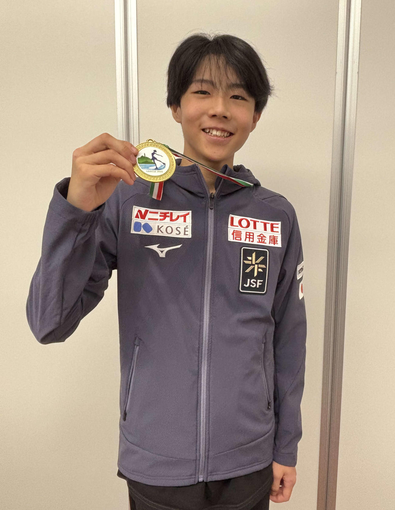 ジュニアグランプリシリーズ第3戦イタリア大会を終え、帰国した男子優勝の西野太翔（撮影・松本航）