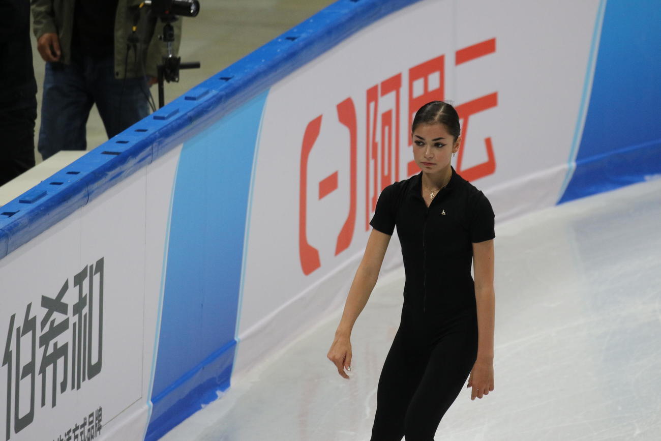 ミラノ・コルティナ冬季五輪最終予選の公式練習に臨んだアデリア・ペトロシャン（撮影・松本航）