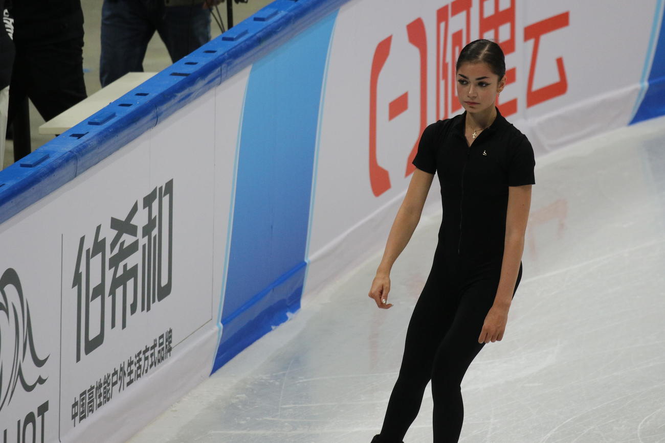 ミラノ・コルティナ冬季五輪最終予選の公式練習に臨んだアデリア・ペトロシャン（撮影・松本航）