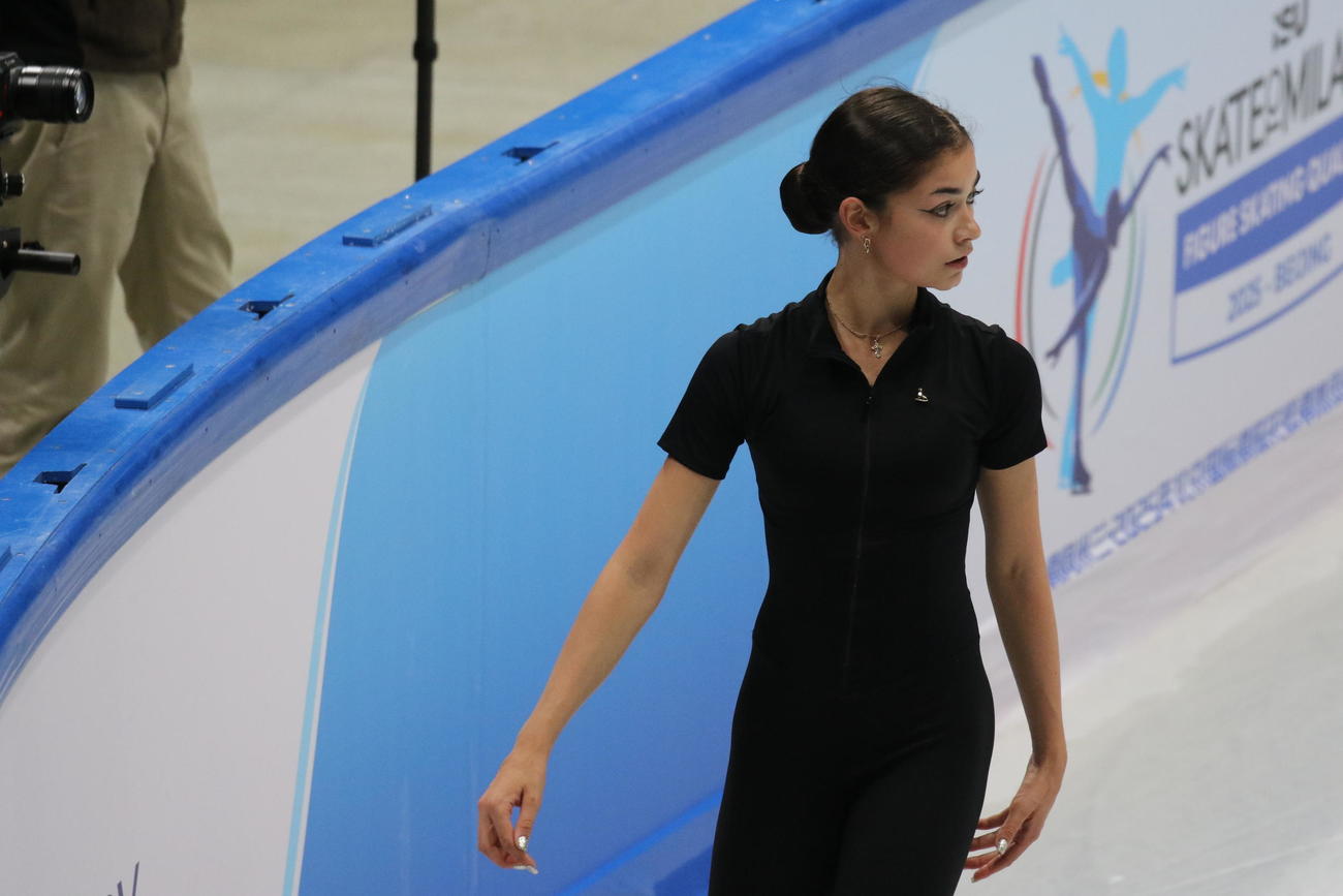 ミラノ・コルティナ冬季五輪最終予選の公式練習に臨んだアデリア・ペトロシャン（撮影・松本航）