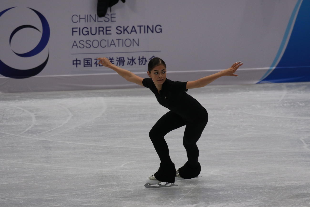 ミラノ・コルティナ冬季五輪最終予選の公式練習に臨んだアデリア・ペトロシャン（撮影・松本航）