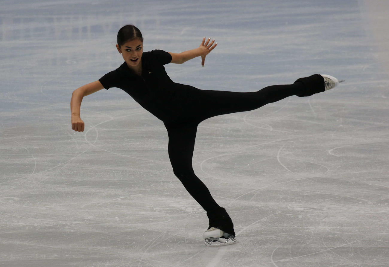ミラノ・コルティナ冬季五輪最終予選の公式練習に臨んだアデリア・ペトロシャン（撮影・松本航）