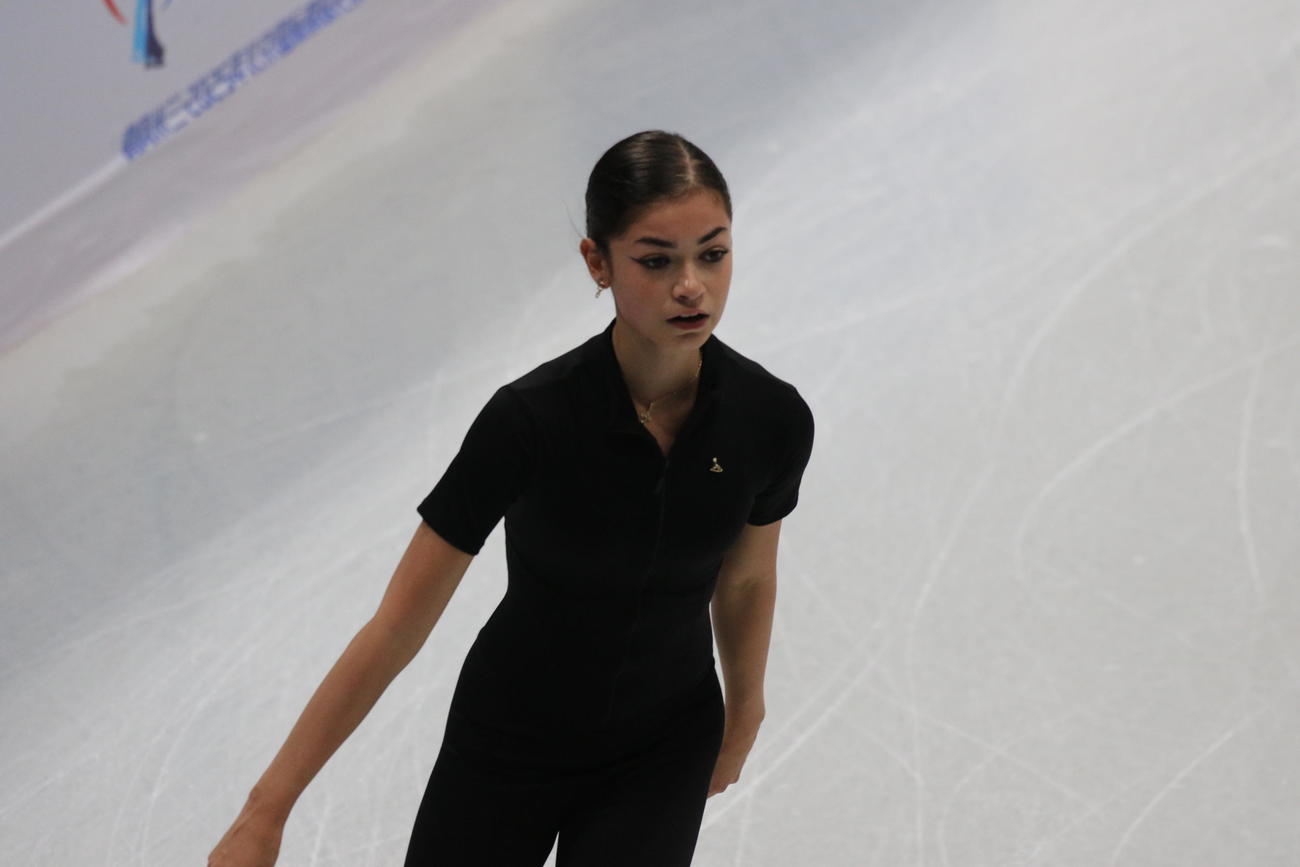 ミラノ・コルティナ冬季五輪最終予選の公式練習に臨んだアデリア・ペトロシャン（撮影・松本航）