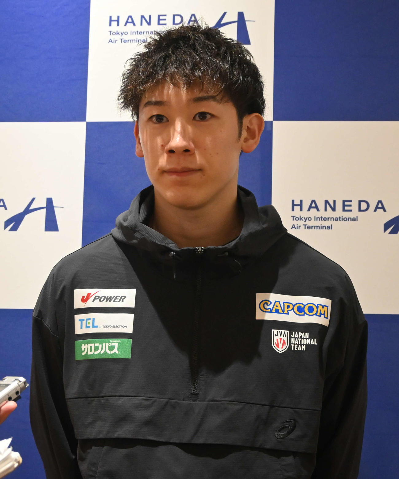 バレーボール世界選手権を終えて帰国した男子日本代表の石川祐希（撮影・飯岡大暉）