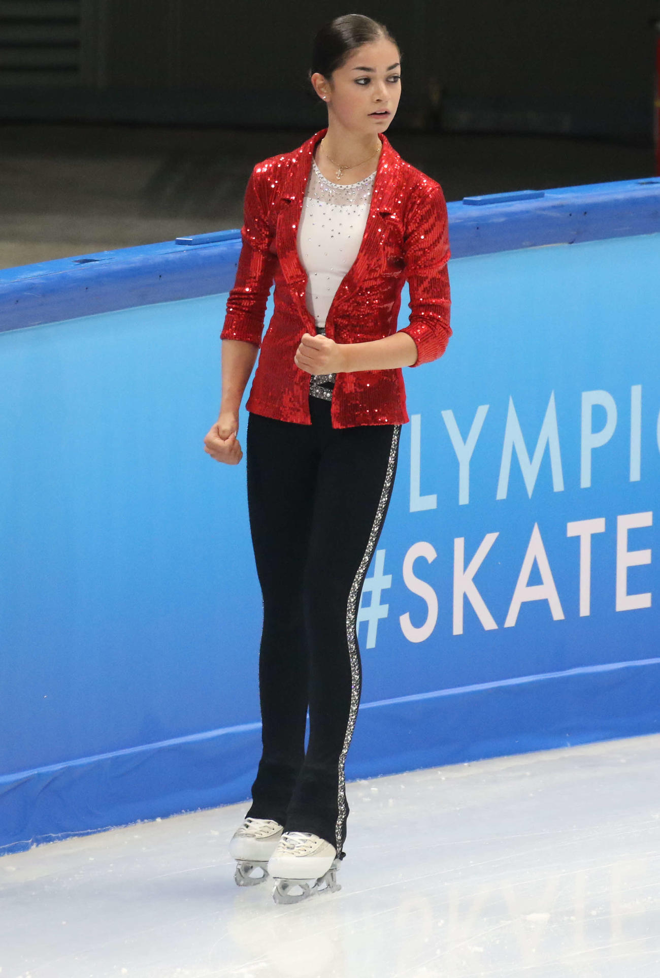 ミラノ・コルティナ冬季五輪最終予選ショートプログラム前の公式練習に臨んだアデリア・ペトロシャン（撮影・松本航）