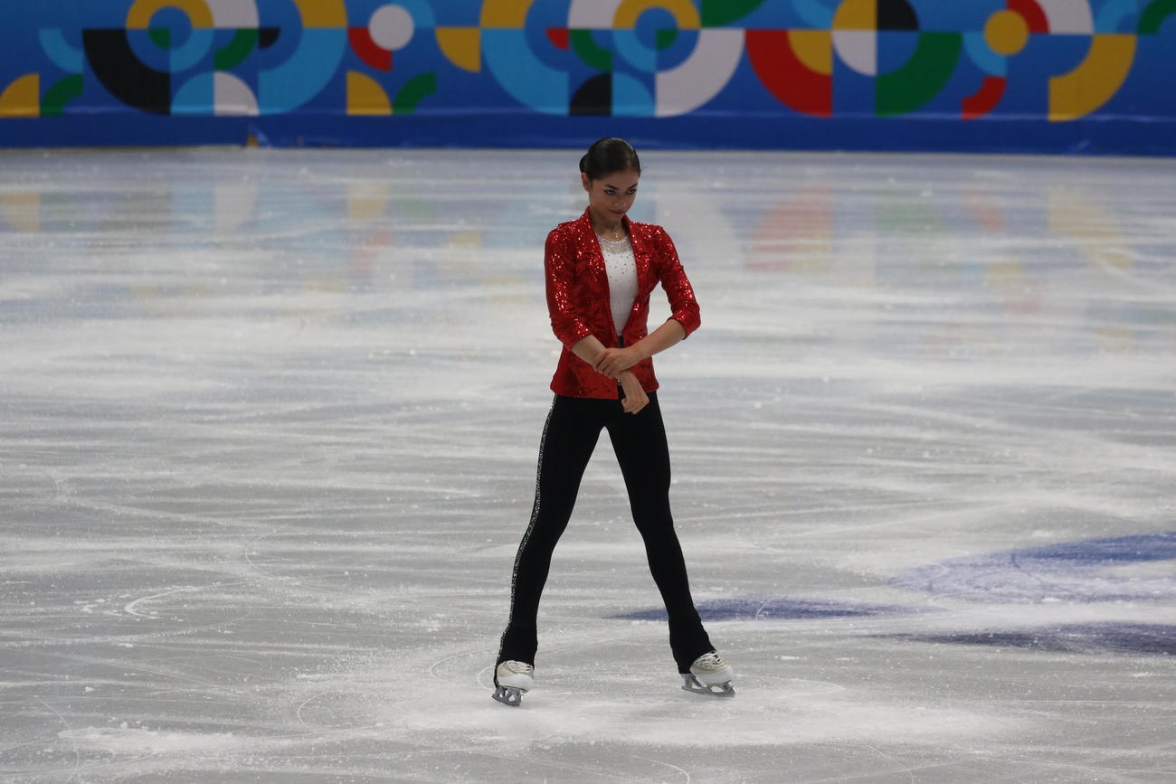 ミラノ・コルティナ冬季五輪最終予選ショートプログラム前の公式練習に臨んだアデリア・ペトロシャン（撮影・松本航）