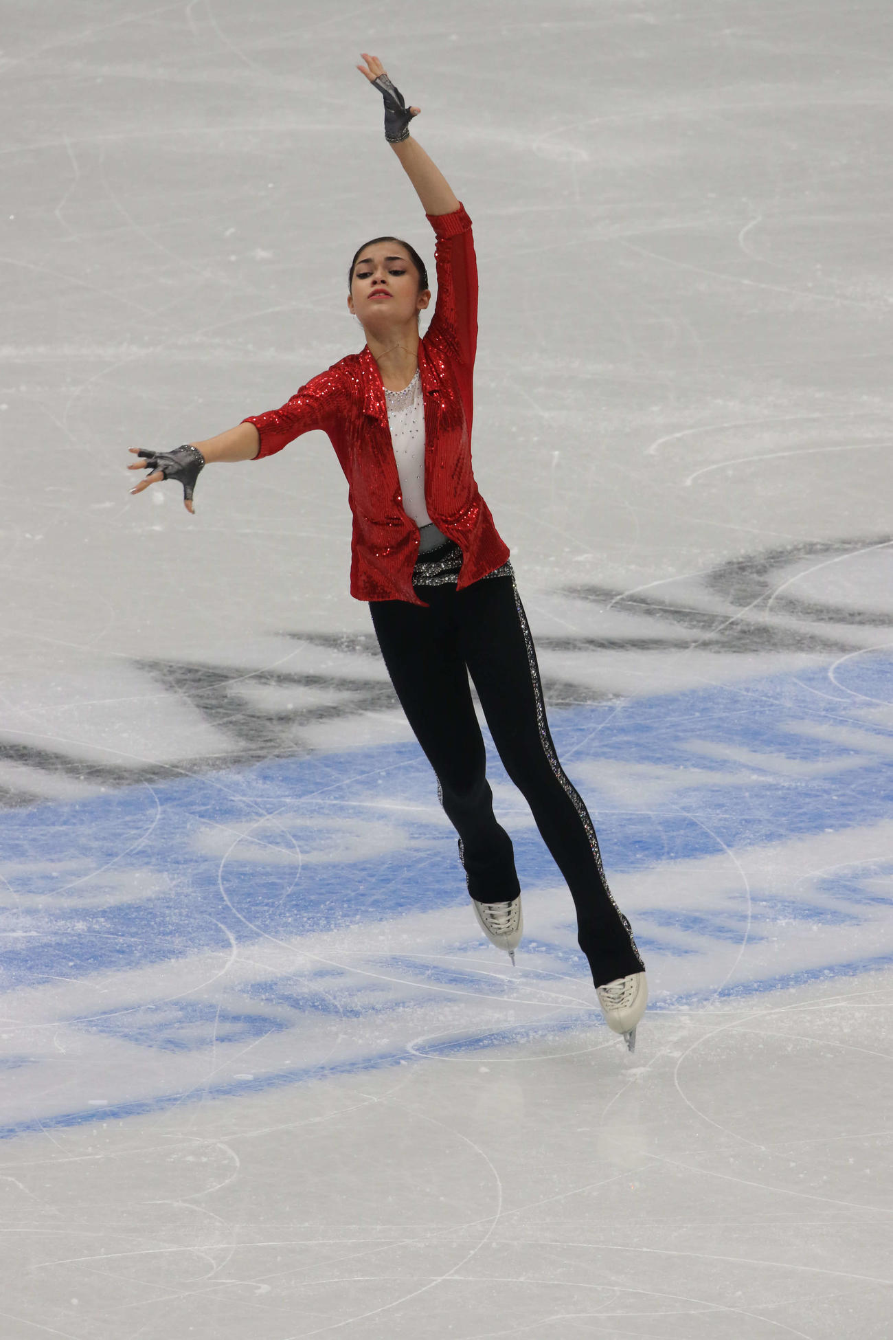ミラノ・コルティナ冬季五輪最終予選女子SP　演技するアデリア・ペトロシャン（撮影・松本航）