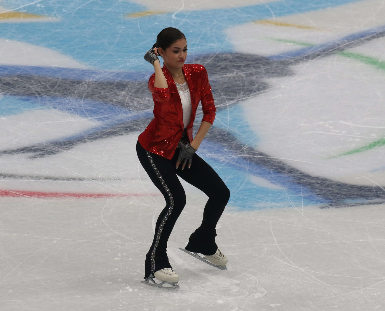 ミラノ・コルティナ冬季五輪最終予選女子SP　演技するアデリア・ペトロシャン（撮影・松本航）